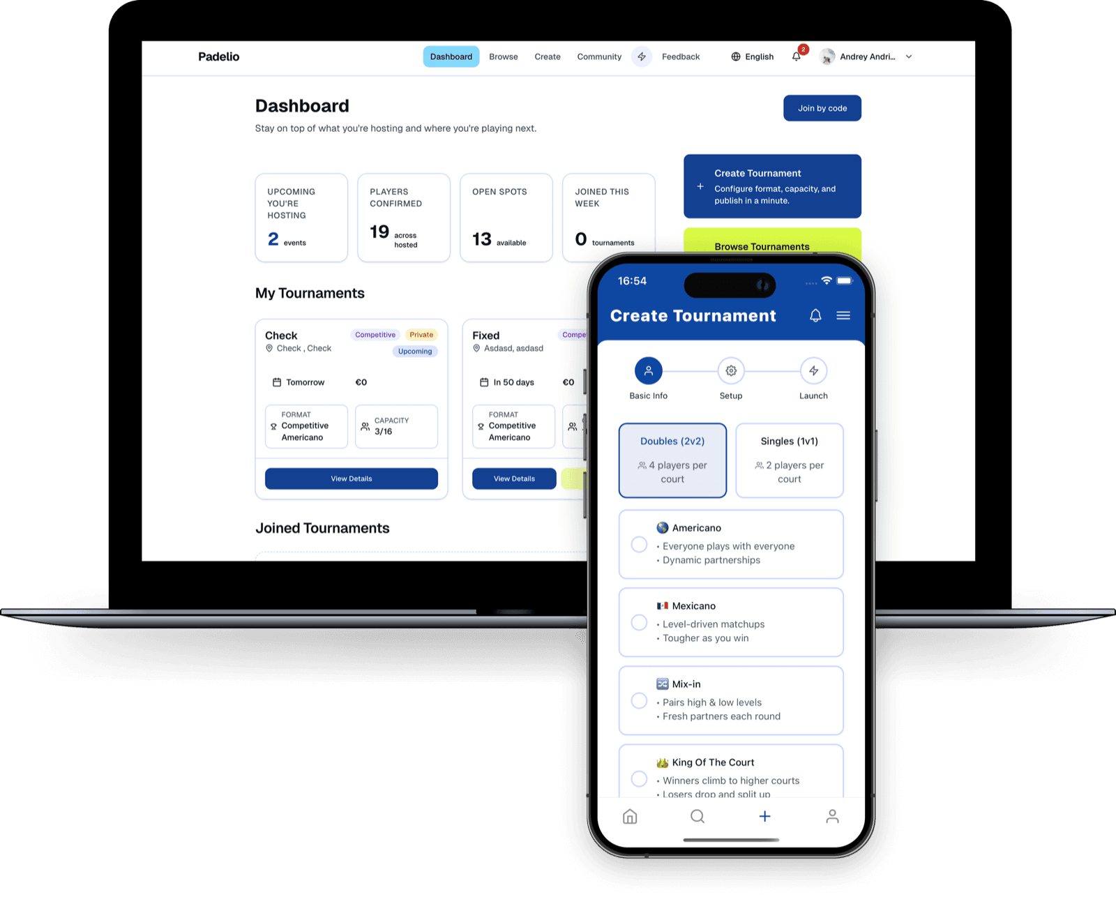 Padelio on mobile and desktop devices